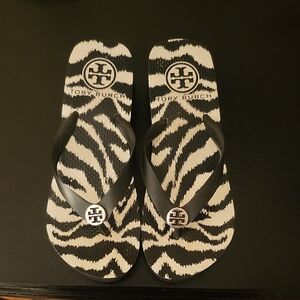 Tory Burch Black and White Zebra Flip Flops